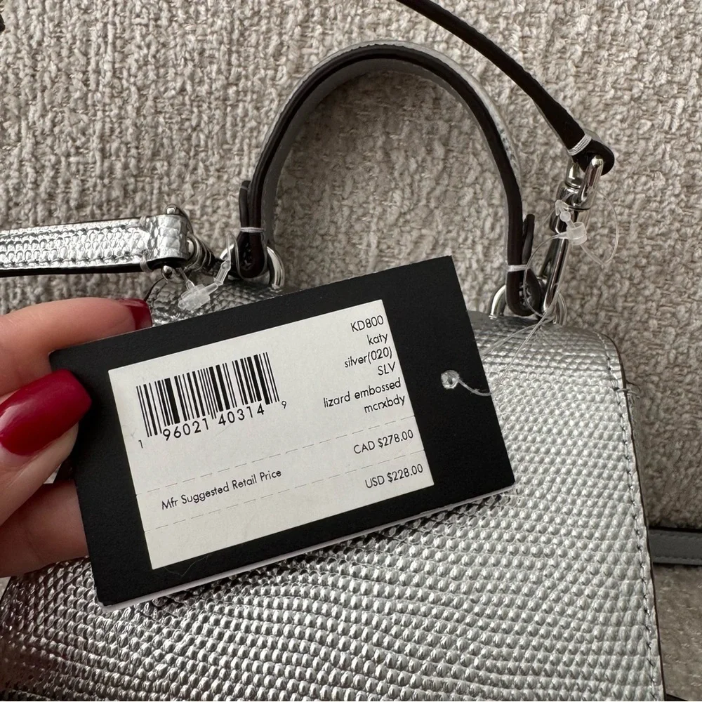 NWT Kate Spade Katy Silver Lizard Embossed Micro Crossbody